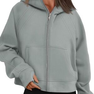 Women's Grayish-Green Zip-Up Cropped Hoodie